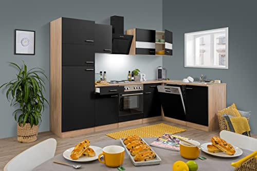 respekta Merle Küchenleerzeile, Holzwerkstoff, Schwarz, 280 cm
