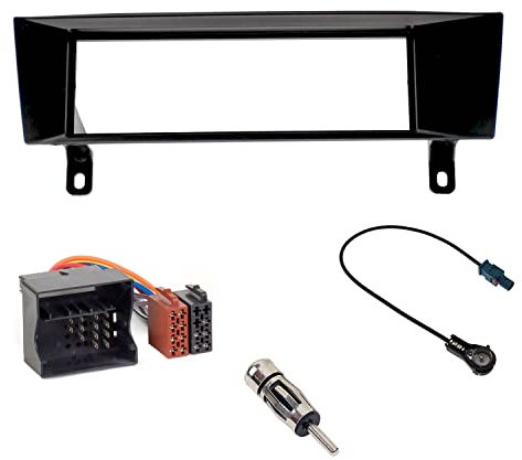 Audioproject A402 - Autoradio Radioblende Set 1-DIN - kompatibel für BMW 1er 3er X1 Z4 E89 E90 E91 E92 E93 E87 Radio Blende Radioadapter Quadlock ISO 2X Antennenadapter Fakra ISO schwarz