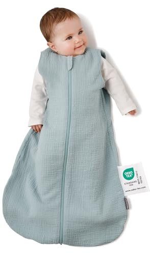 LaLoona Baby Mull Schlafsack 0.5 TOG/Sommerschlafsack ohne Ärmel, ÖKO-TEX Standard 100, 100% Baumwolle - Mint (90 cm)