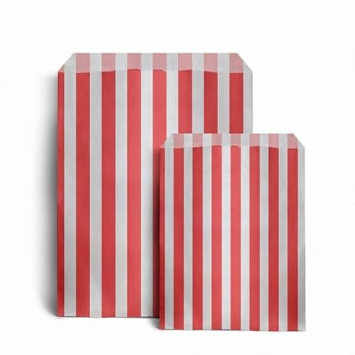 ezkart | 5x7 | Pack of 100 Assorted coloured striped paper bags Ideal for multiple occasions. Quality paper sweet bags (Red, 5x7-100 Bags)