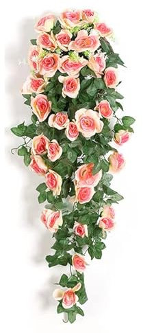 BHADANI 90CM Fake Rose Vine Flowers Plants Artificial Flower Hanging Rose Ivy Home Hotel Office Wedding Party Garden Craft Art Décor-Champagner