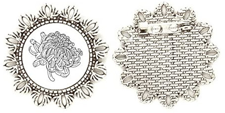 Fiore crisantemo contorno fiore argento spilla gancio pin, Medio