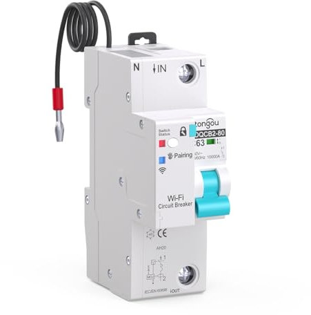 WIFI Intelligent 1P Mini interruttore circuito con monitoraggio dell'energia, controllato da Tuya/Smart Life APP DIY TONGOU (regolabile 1P 1-63A) (1P)