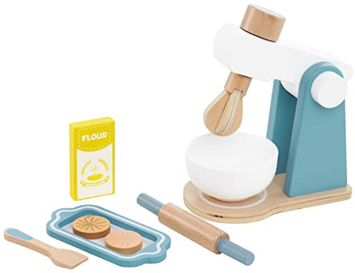 Mamabrum Miscelatore in Legno con Accessori per Bambini dai 3 Anni - Mixer Giocattolo e Set da Gioco da Cucina