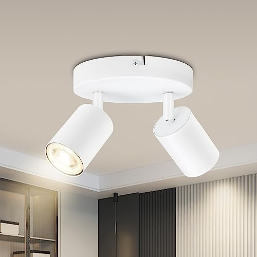 BOYIR Deckenstrahler LED Weiß Deckenstrahler 2 Flammig Schwenkbar 350°Deckenleuchten Rund Küchenlampe Deckenleuchte GU10 Deckenlampe Spots Deckenleuchte für Schlafzimmer, Ohne Leuchtmittel