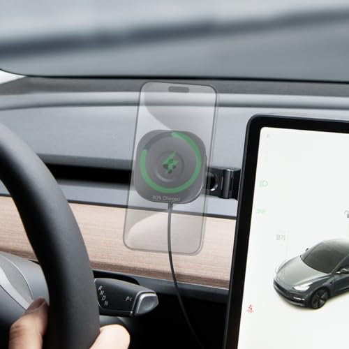 Spigen OneTap Pro 3 MagFit Wireless Car Charger Designed for Tesla Accessories, MagSafe Car Mount, Car Phone Holder, Compatible with Model 3 2023, 2024 highland/Y/S/X with iPhone 15,14,13,12 Models