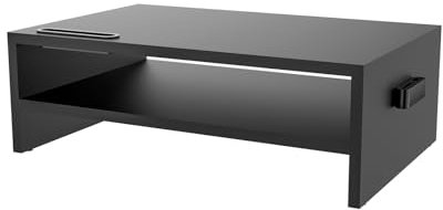 GRIFEMA GB1052 Wood Monitor Stand Riser with Smartphone Holder, 2 Tier Storage, Cable Management for Computer, Notebook, iMac, Black
