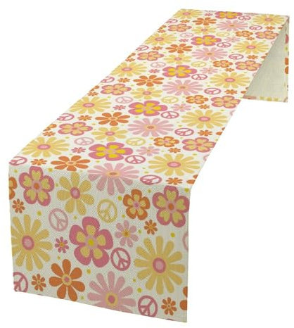 Tischläufer im Retro-Stil der 70er Jahre, Vintage-Stil, Hippie-Stil, floraler Druck, Tischläufer für Zuhause, Küche, Esstisch, Dekoration, 33 x 91 cm