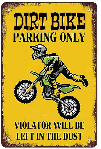 Vintage Metallschilder Dirt Bike Zubehör Für Jungen Zimmer Dekor Dirt Bike Parking Only Blechschild Retro Eisen Malerei Für Männer Motorrad Liebhaber Wanddekoration Schild 14x20cm