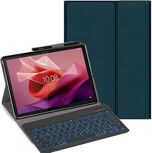 YHFZR Clavier étui pour Lenovo Tab P12 12,7'', [AZERTY] 7 Couleurs Rétro-éclairé Slim Détachable PU Housse Clavier sans Fil Coque pour Lenovo Tab P12 12,7 Pouce 2023, Vert