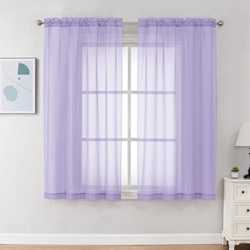 Chyhomenyc Tende velate color lilla, lunghe 114 cm, 2 pannelli, con tasca per asta filtrante della luce, in voile, tende corte per soggiorno, camera da letto, finestre piccole, 106 x 114 cm