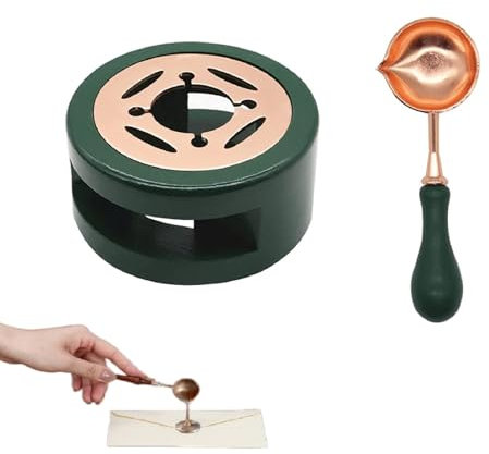 Wachssiegelwärmer Schmelzset,Siegelwachs-Ofen-Werkzeug,Wachsheiztopf mit Schmelzlöffel,Siegelwachs Siegelwärmer,Wachssiegel Kit,Wachserwärmer Wachssiegel Wärmer für DIY Hochzeit Einladung(Dunkelgrün)