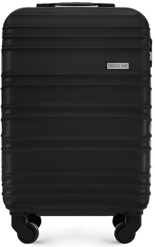 FASSLINE Kabinenkoffer 55x35x20 cm, 32 l, Reisekoffer Handgepäck, Hartschale aus ABS, Vier 360°-Spinner-Rollen, Zahlenschloss, Teleskopgriff, Größe M, Schwarz
