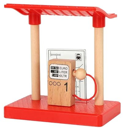 CARESHINE KidzStation Holz-Tankstellen-Spielzeugset – Eisenbahn-Zugbau-Spielset mit Zubehr für Fahrzeug-Rollenspiele, Jungen und Mdchen