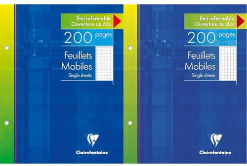 Clairefontaine 1352C Un Étui de Feuillets Mobiles Perforés - 17x22 cm - 200 Pages Petits Carreaux - Papier Blanc 90 g - Étui Réutilisable (Lot de 2)