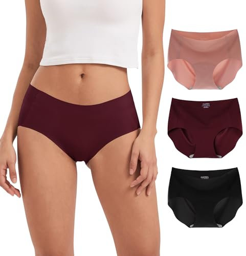 INNERSY Culotte sans Couture Femme Microfibre Shorty Invisible Lycra Slip Seamless Lot de 3 (M, Rouge Foncé/Rose/Noir)
