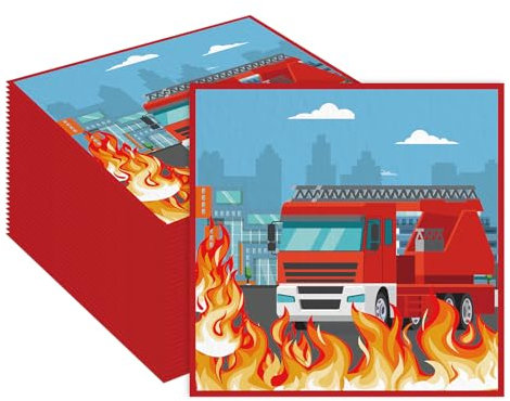 40 Stück Feuerwehrauto Party Servietten,33x33cm Feuerwehrauto Einweg-Feuerwehrmann Servietten für Geburtstag Party Zubehör Dekorationen