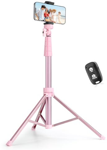 SENSYNE 72'' Phone Tripod & Selfie Stick, Extendable Cell Phone Tripod Stand with Wireless Remote and Phone Holder, Compatible with iPhone Android Phone, Camera, Pink