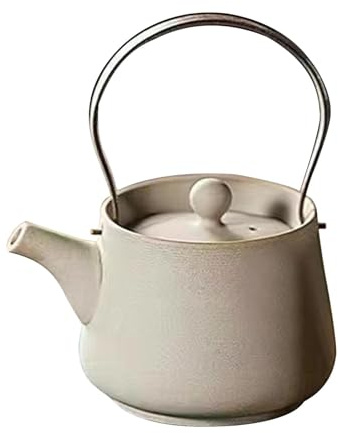 Milageto 200 ml Keramik-Teekanne, Teekanne, Teebereiter, Bauernhaus, zum Kochen von heißem Wasser, Teekanne mit Teesieblöchern, für Camping, Hotel, Zuhause, Weiß