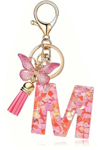 LUTAKU Schlüsselanhänger mädchen Schlüsselanhänger mit Anfangsbuchstaben rosa Schlüsselanhänger Schmetterling Schlüsselanhänger Buchstabe (Pink-M)