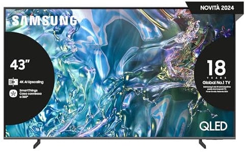 Samsung Smart TV 43 QE43Q64DAUXZT QLED, Upscaling, Processore Quantum 4K Lite, AirSlim Design, DVBT-2, Q-Symphony & OTS Lite, Gaming Hub, Ultimate UHD Dimming, Titan Gray 2024 [Amazon EXCL.]