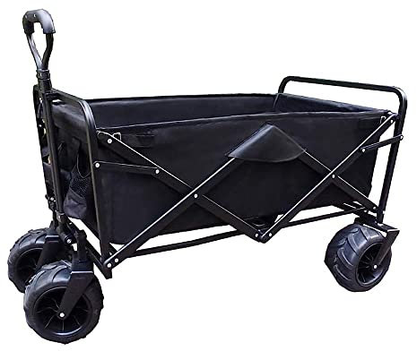 LXYDPZ Trolleys, zusammenklappbarer Trolley-Wagen, robuster Wagen, Multifunktions-Einkaufswagen für Outdoor-Camping, Strand-Pull-Truck mit 4 Off-Road-Rädern, Tragkraft: 80 kg/Schwarz (Schwarz)