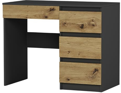 Framire Schreibtisch N-34 Rechts Anthrazit/Artisan Eiche 90x50x77 cm – Kleiner Computertisch mit Schubladen, Schreibtisch für Büro, Jugendzimmer & Home-Office, Modern N-34