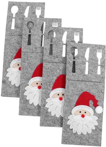 UTHCLO 4 Stück Weihnachtsbesteckbeutel Geschirrhülle Weihnachtsbestecktasche -Löffel-Socken weihnachtsessen weihnachtsdekoration Tischdeko Besteckhalter Gabelschneider Tasche Stoff