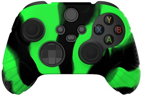 eXtremeRate PlayVital Hülle für Xbox Series S/X,Case Anti-Rutsche Schutzhülle Griffe Skin aus Gummi,2 Stück Schwarze Stick Aufsätze für Xbox Series S/X Controller(Guardian Edition,Grün Schwarz)