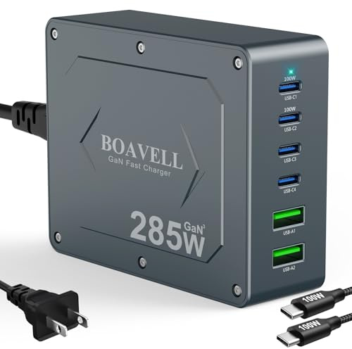 USB C Charger, 6 Ports GaN 265W USB C Charger Block with 1.5M 100W USB C Fast Charger Wall Charger for iPhone 16 15 14, MacBook, iPad, Galaxy and More