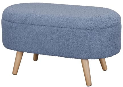 La Maison Large Boucle Ottoman Storage Living Room Hallway Seat Bench Stool Teddy Removable Lid Stylish Practical Footstool Pouffe Wooden Legs (Blue, Large Bench)