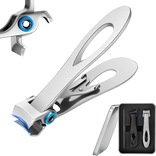 Edelstah Nagelknipser Set - Zehennagelknipser für Senioren Dicke Näge mit Breiter Öffnung - Nail clipper Langer Griff mit Schräg Gebogener Klinge - Nagelzwicker Set mit Nagelfeile