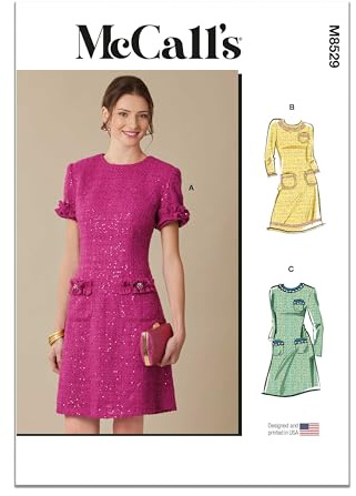 MCCALLS Sewing Patten M8529R5 Misses' Dress with Sleeve Variations R5 (14-16-18-20-22)