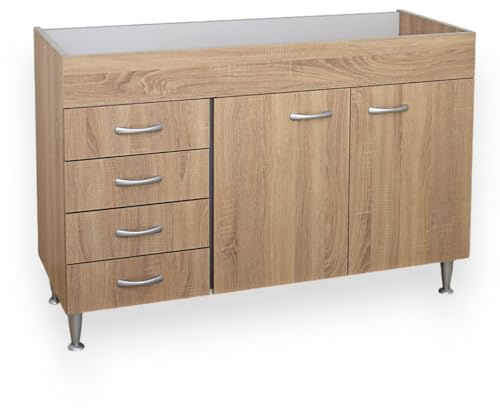 Yellowshop - Mobile cucina sottolavello a 2 ante e cassettiera cm 120 effetto legno Rovere Well componibile con lavello inox e scolapiatti Basic (Sottolavello cassettiera SX)