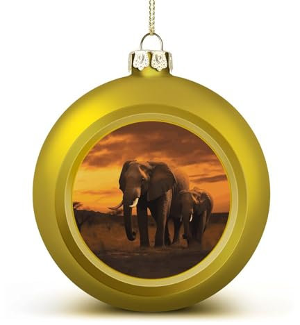 2024 Weihnachtskugel-Ornamente, 6,1 cm, bruchsicher, Weihnachtsbaumschmuck, Kugeln, Sonnenuntergang, Elefant, Weihnachten, hängende Ornamente für Weihnachtsbaum, Feiertagsdekoration, Goldener Stil
