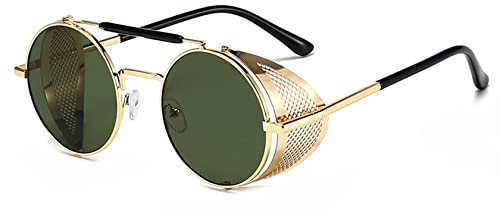 besbomig Retro Rund Steampunk Sonnenbrille für Damen Herren Polarisiert UV Schutz - Hippie Metallrahmen Festliche Partybrille Fasching Brillen Modeaccessoire