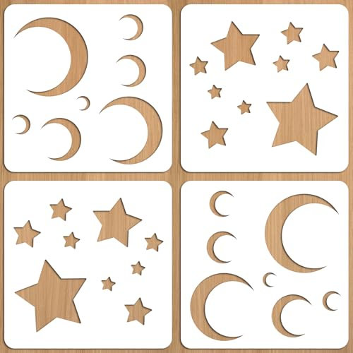 Lot de 4 petits pochoirs en plastique motif lune et étoile, pochoirs de lune et d'étoiles pour peindre les murs en tissu, modèle de dessin, modèle de journal, modèle de dessin répétable, modèles de