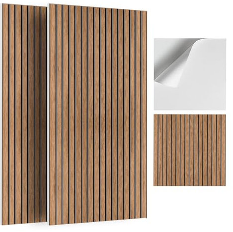 JBER 6Pack Acoustic Panels, Self-Adhesive Fluted Sound Proofing Panels for Walls, Decorative Wood Grain Printing Wall Panels for Recording Studio, Offices, Home, 60×60×1cm, Traditional Walnut Grain