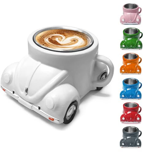 Beetle Shaped Kaffeetasse, Retro Sportwagen Kaffeetasse, Kreativer Kaffeebecher, Tasse für Tee, Kaffee, Saft, Milch, Geschenke für Käferliebhaber (Weiß)