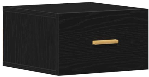 vidaXL Stylischer Nachttisch in Schwarzer Eiche mit 1 Schublade und goldenem Griff, moderner Nachttisch für Schlafzimmermöbel, Kleiner Schrank, quadratisch, MDF, elegant