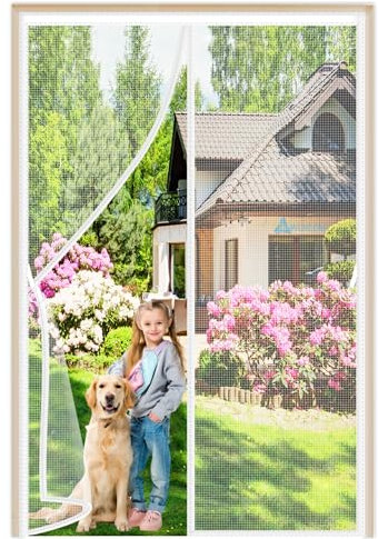 MagnéTique Rideau De Porte 200x210cm Moustiquaire Baie Vitree Coulissante Magnétique Avec Aimants et Bande Adhesive Sans Percer pour Exterieur Coulissante Véranda Blanc
