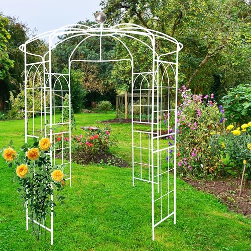 Metal Garden Arch Iron Garden Arbors Gazebo Dia 81.3'' x 114.2'' High Birdcage Shape Pergola Pavilion for Wedding Ceremony Cream White