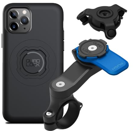 QUAD LOCK Lenker Handyhalterung für Motorrad mit Vibrationsdämpfer und MAG Hülle für iPhone 11 Pro