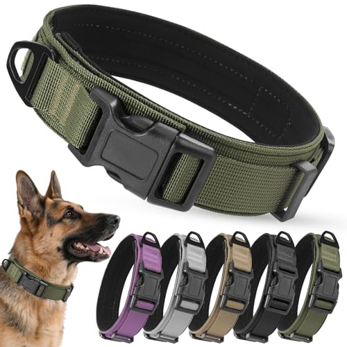 Ledeak Taktisches Hundehalsband, Verstellbares Polypropylen Nylon Hunde Halsband mit Sicherheitsschnalle, Gepolstert Weich Hundehalsbander, Tactical Dog Collar für Mittlere Große Hunde (Grün, XL)