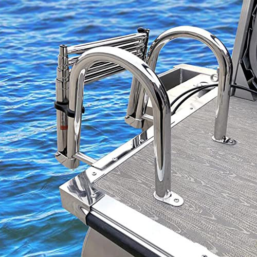 IYUESQ Folding Docking Ladder Dock Swim Step Ladder Swim Deck Ladder 4 Steps Stainless Boat Ladder Rear Entry with Pool Swim Upper Platform Extra Wide Step Swimming Pool Ladder Max Load C