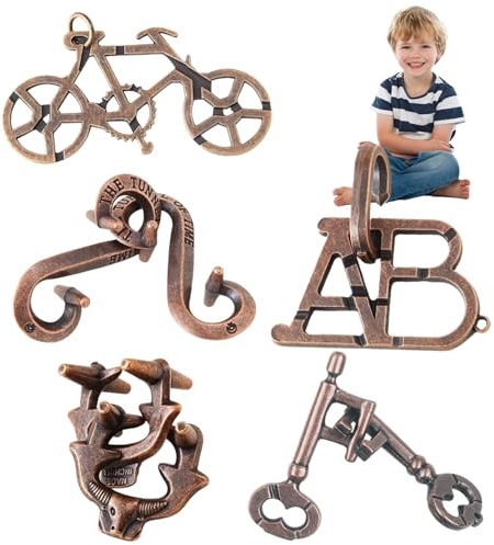 5Pcs Brain Teaser Puzzles, Alloy Metal Puzzle Games Toys 3D Unlock Interlock Educational Toys Mind Puzzles Brain Teaser for Adults, Kids Metal Puzzle