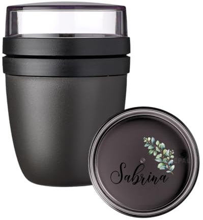 Mepal To-Go Gobelet à céréales personnalisable Motif ellipse avec nom Imprimé coloré Eucalyptus Grand Noir