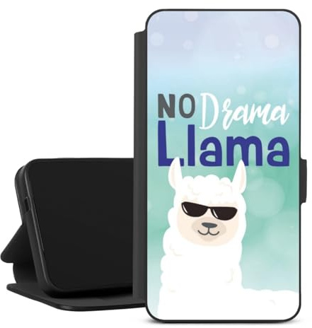 DeinDesign Handyhülle aus Leder schwarz kompatibel mit Samsung Galaxy A53 5G Klapphülle mit Ständer Flip Case Drama Lama Sonnenbrille