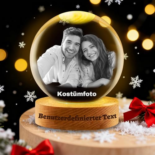 Personalisierte 3D Foto Kristallkugel Anpassbar Bild Text Personalisiert Gravur Ultraschall-Fotos-Kristallkugel Geschenk zur Weihnachten Muttertag Jahrestag (Personalisierte Kugeln mit Foto)