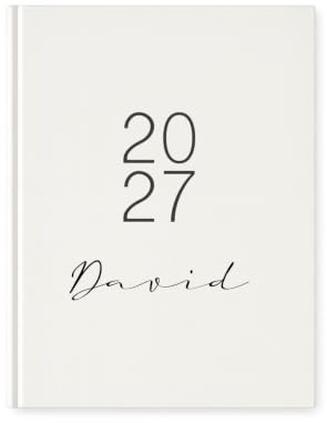 Personalisierter Terminplaner 2027 Din A5 | Minimalistischer Buchkalender mit Name | Weißes Hardcover, Wochen- & Jahresübersicht, Geschenkidee – Manufaktur Liebevoll (Motiv: David)